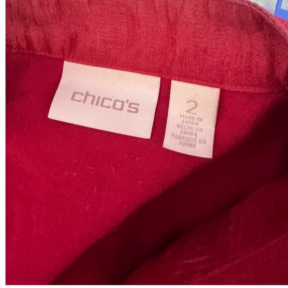 Chico's Size 2 Jacket Large Red Full Zip Rayon Polyester Nylon - Picture 3 of 10